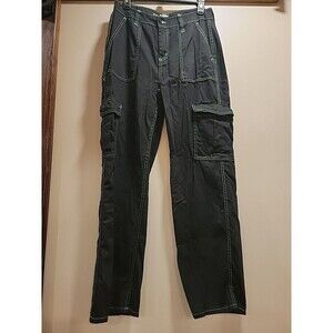 HT Denim Hi Rise Carpenter Pants Juniors 7 Black Green Punk Edgy Streetwear Emo